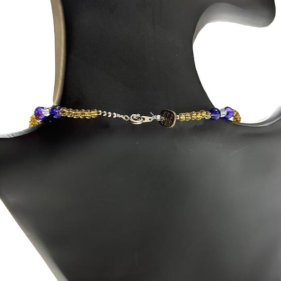 Gold and Blue Beaded Necklace - Picture 4 of 4